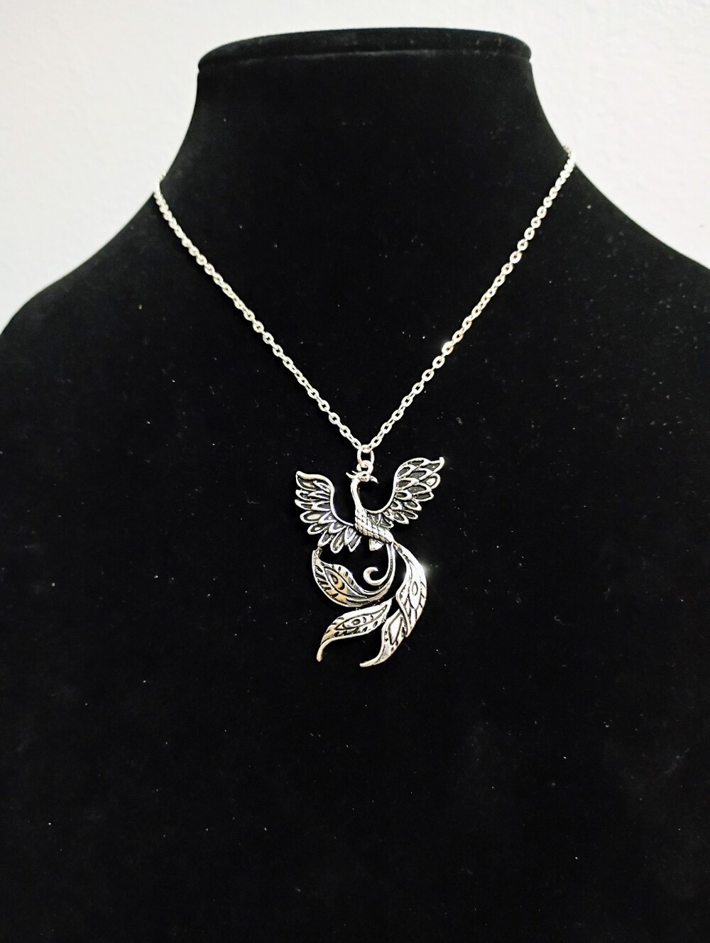 Phoenix Bird Necklace Silver Toned